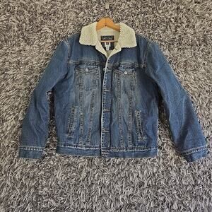 Gap Denim Jean Jacket Size M Blue Quilted Lined Sherpa Collar Trucker